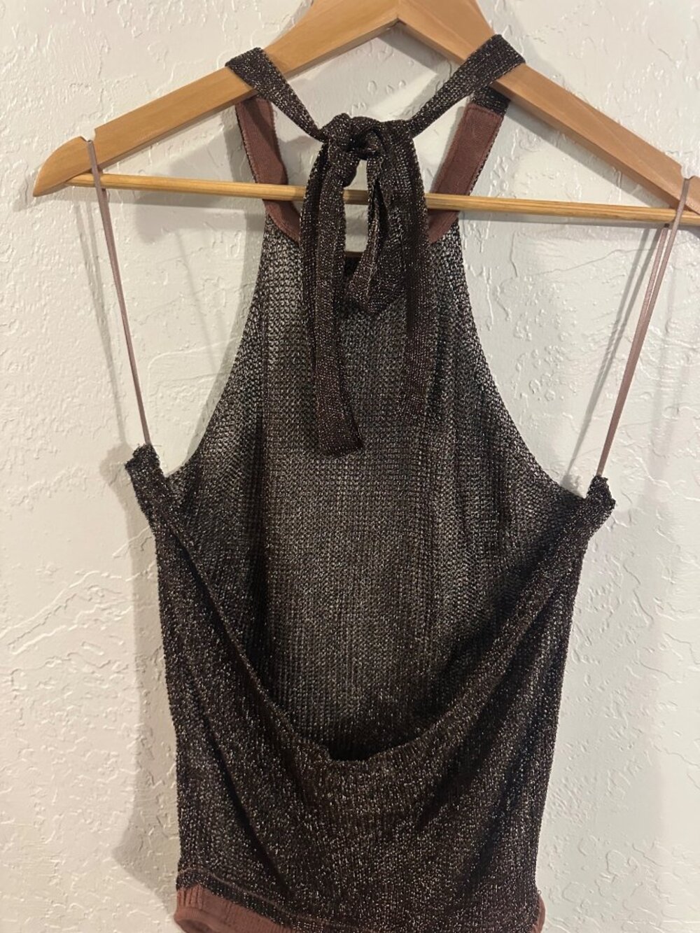 Free People Shine Be Fine Metallic Halter Neck Sheer Open Back Bodysuit - Picture 10 of 11